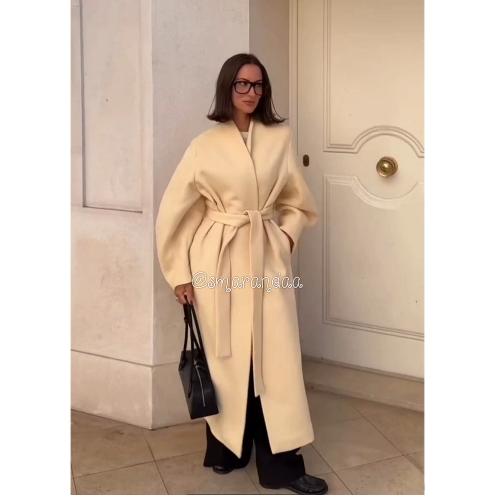 Zara Oversized Wool Blend Coat Cream Size L